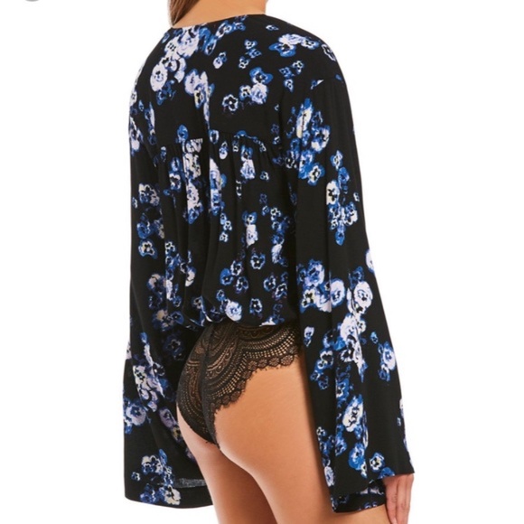 Free People Black Floral Bell Sleeve Bodysuit - Picture 9 of 13